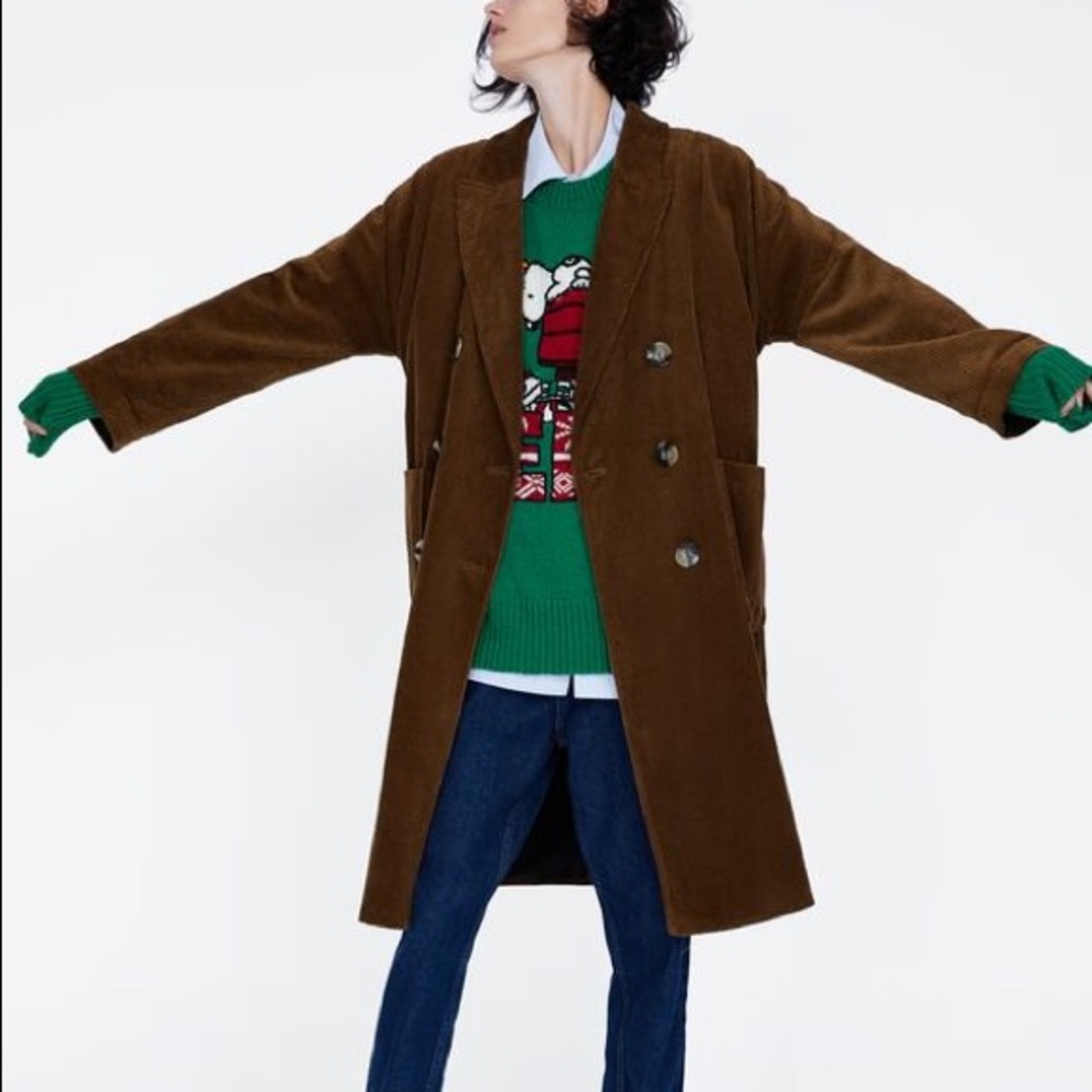 Zara Double Breasted Corduroy Coat